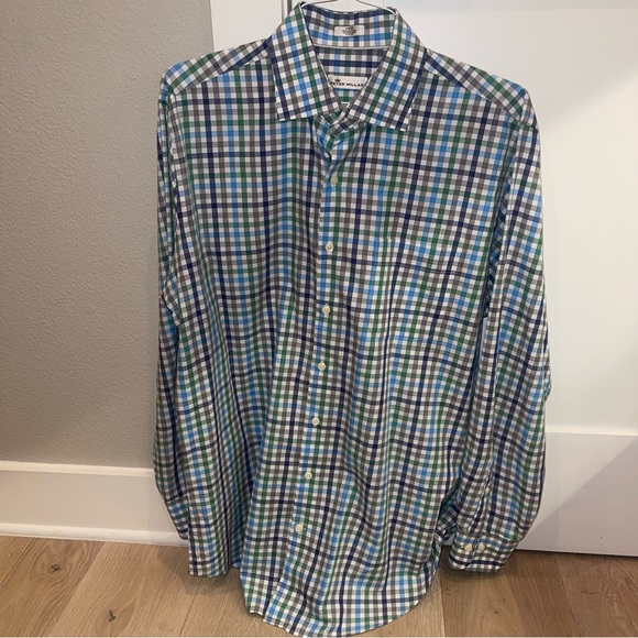 Peter Millar Multi Color Check Button Down Shirt Large - Picture 1 of 6